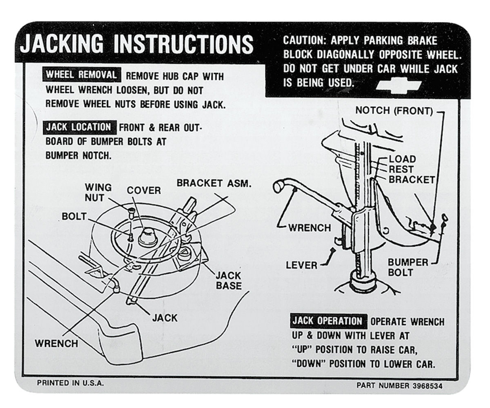 1969 Chevrolet Chevelle/Malibu JACK INSTRUCTION SS/SEDAN/CONV 3968534 (DC0789) | DC2239V