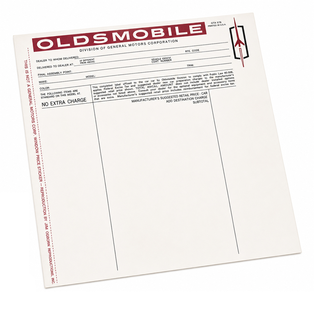 1973 Oldsmobile Cutlass/442/F85  (ALL) NEW VEHICLE WINDOW PRICE STICKER (D00406) | DC2185T