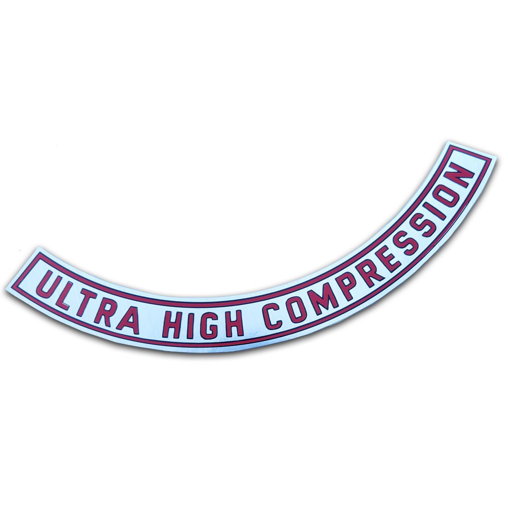 1967 Oldsmobile Cutlass/442/F85 ULTRA HIGH COMPRESSION 12 SILVER B/C BODY AIR CLEANER DECAL (D00331) | DC1863T