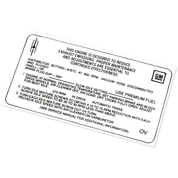 1968 Oldsmobile Cutlass/442/F85 400-4V AT A BODY EMISSION DECAL OV (DO0098) | DO0098