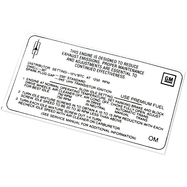1968 Oldsmobile Cutlass/442/F85  400-4V AT/MT W-30 EMISSION DECAL OM (D00096) | DC1947T