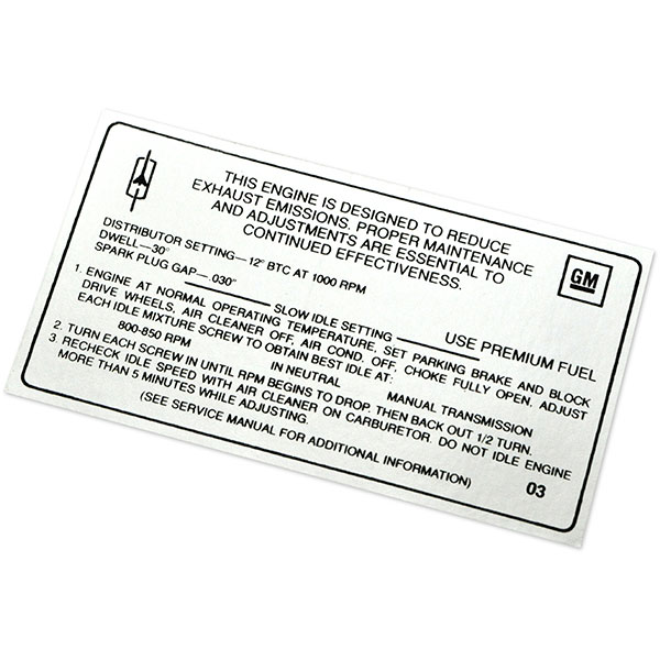 1969 Oldsmobile Cutlass/442/F85  350-4V MT W-31 EMISSION DECAL 03  (D00044) | DC1955T