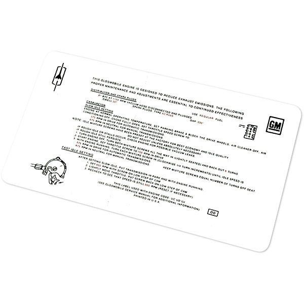 1970 Oldsmobile Cutlass/442/F85  455-2V AT/MT B BODY EMISSION DECAL OD (D00196) | DC1968T