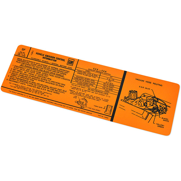 1973 Oldsmobile Cutlass/442/F85  455-4V HO EMISSION DECAL SF 416529 (D00134) | DC2000T