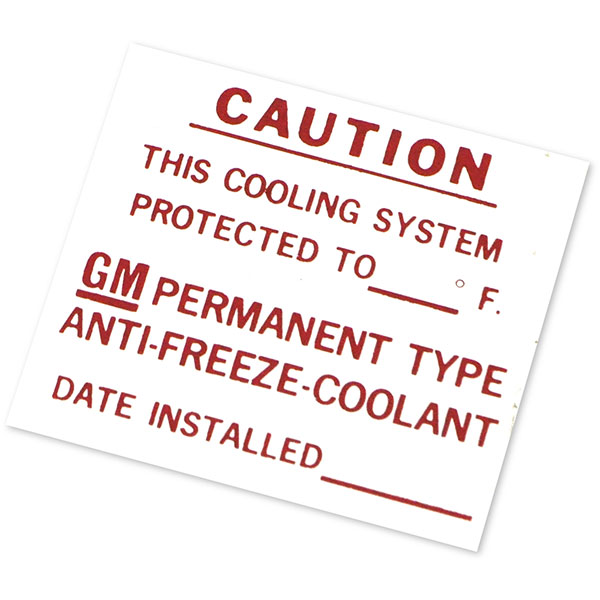 1971 Oldsmobile Cutlass/442/F85 GM DEALER INSTALLED ANTIFREEZE DECAL (D00162) | DC2070T