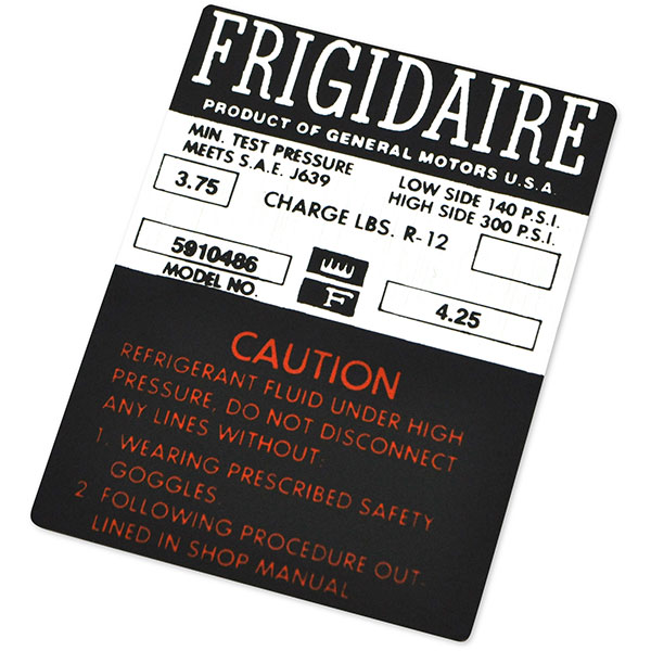 1964 Oldsmobile Cutlass/442/F85 FRIGIDAIRE AIR CONDITIONING COMPRESSOR DECAL ORG (DO0112) | DC2071T