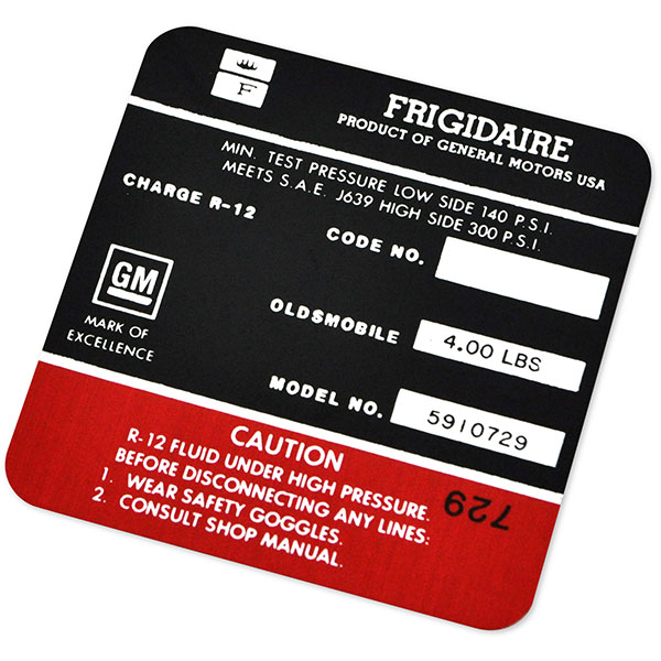 1969 Oldsmobile Cutlass/442/F85  FRIGIDAIRE AIR COND COMP DEC RED  (D00185) | DC2093T