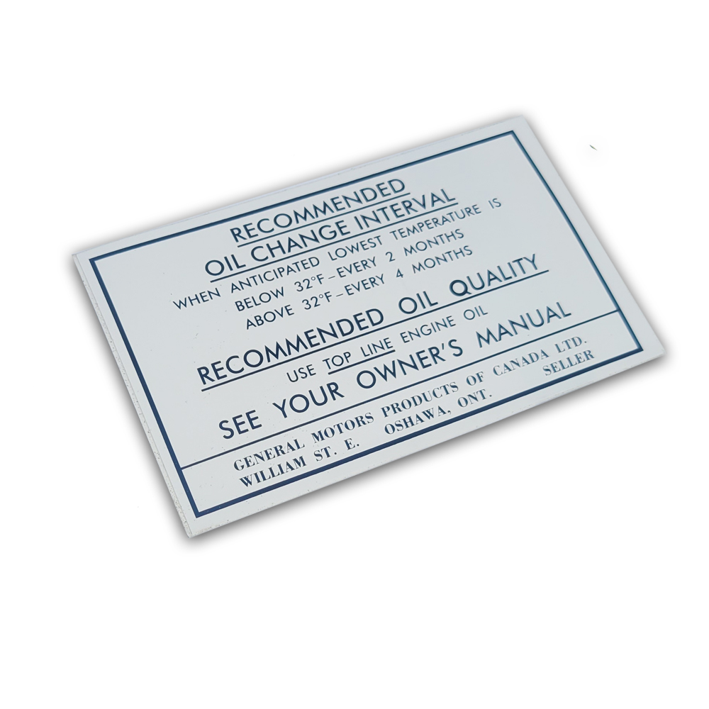 1970 Oldsmobile Cutlass/442/F85  CANADA OIL CHANGE DECAL (D00532) | DC2095T