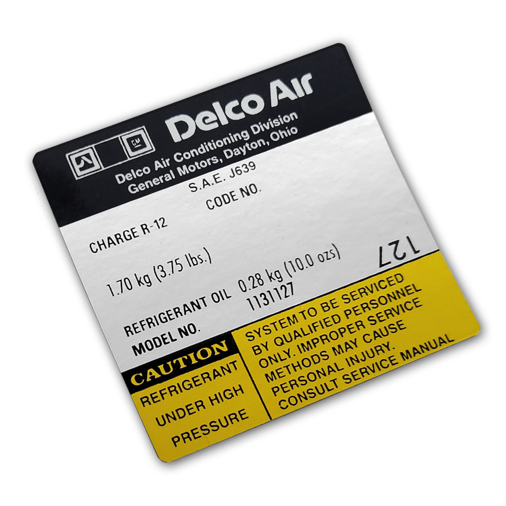 1979 Oldsmobile Cutlass/442/F85  DELCO AIR COND COMPRESSOR DECAL  (D00551) | DC2107T