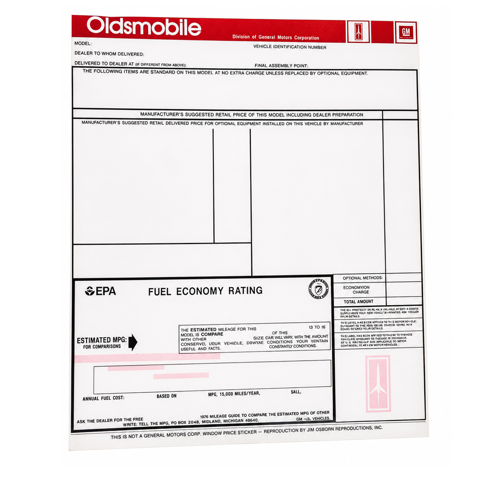 1982 Oldsmobile Cutlass/442/F85  (ALL) NEW VEHICLE WINDOW PRICE STICKER (D00517) | DC2208T