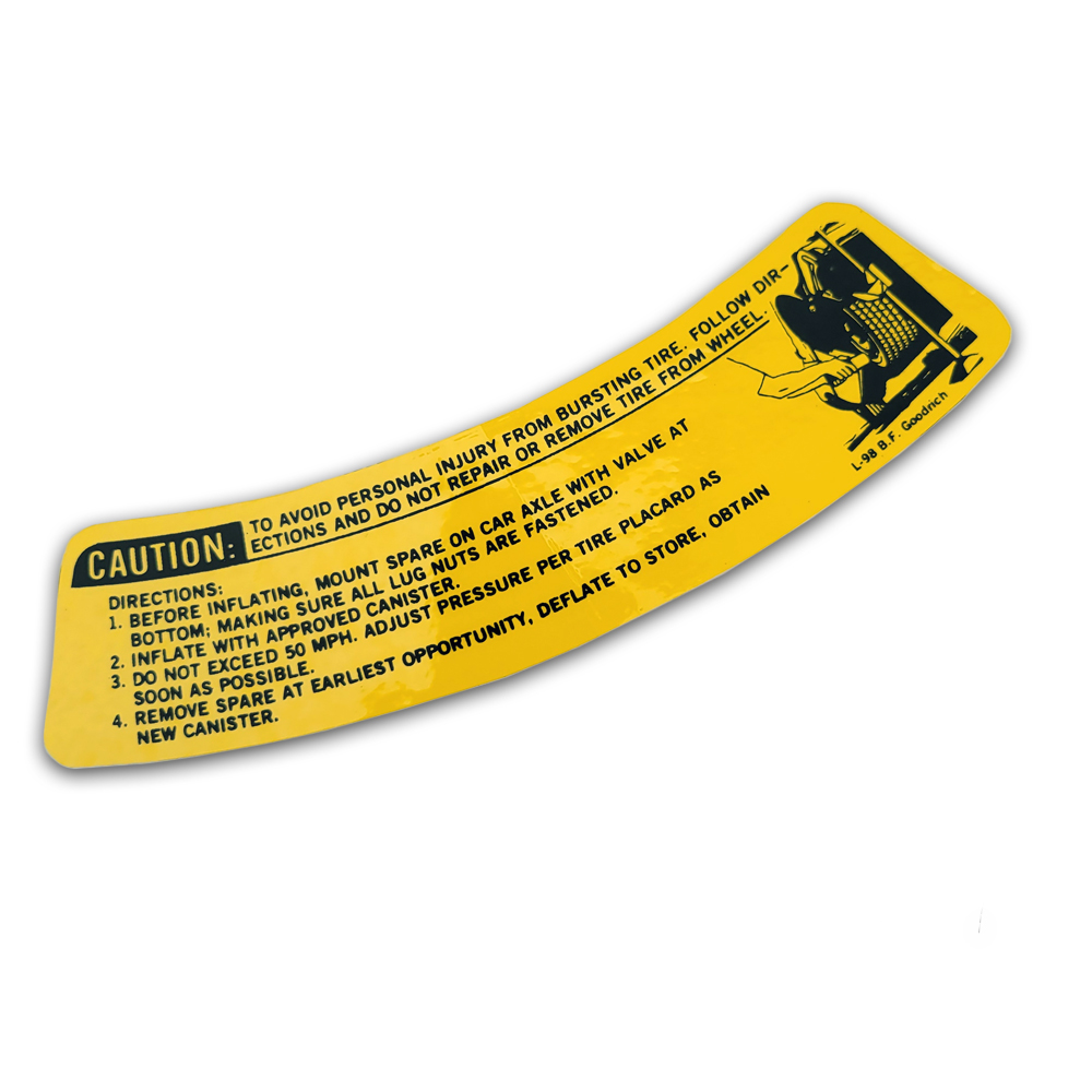 1975 Oldsmobile Cutlass/442/F85  SPACE SAVER SPARE TIRE WARNING DECAL (D00259) | DC2244T