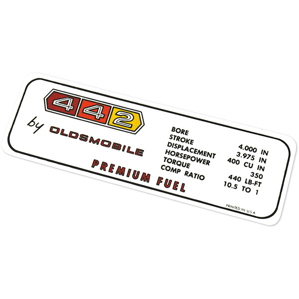 1967 Oldsmobile Cutlass/442/F85  442 VALVE COVER DECAL  (D00142) | DC2253T