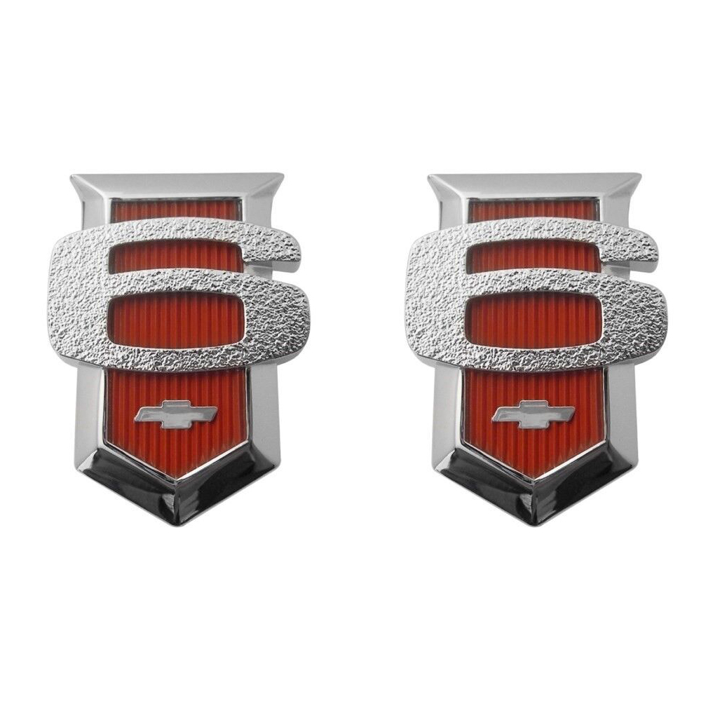 1962 Chevrolet Nova/Chevy II FRONT FENDER EMBLEM (6 CYLINDER) RED - PR | EM1972N