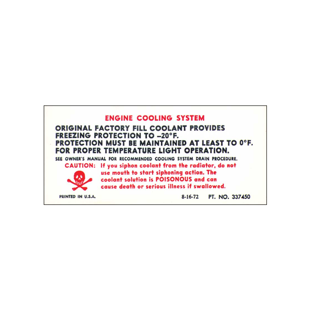 1973 Chevrolet Nova/Chevy II COOLING SYSTEM WARNING DECAL (DC0134) | DC1613N