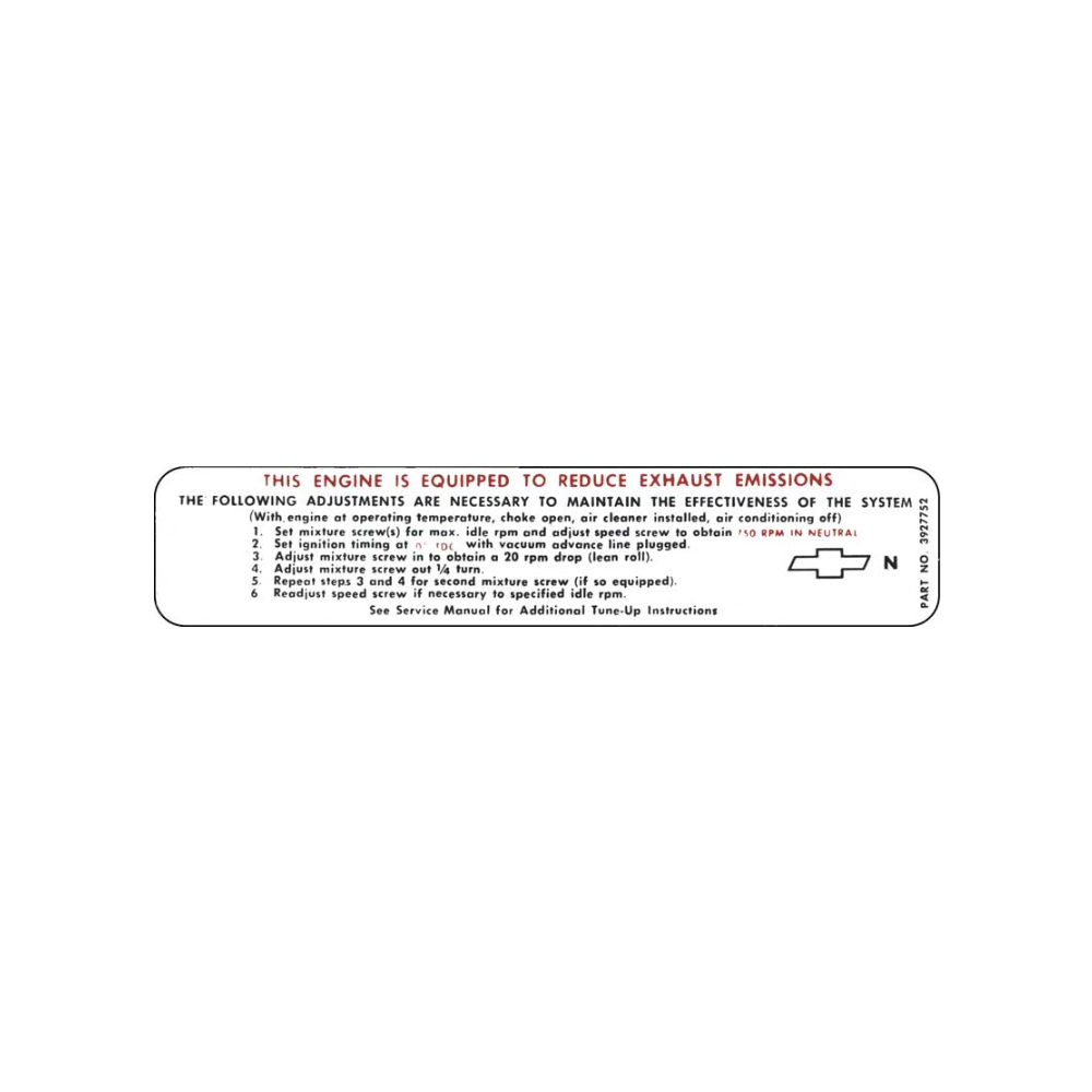 1968 Chevrolet Nova/Chevy II 153-90 HP MT EMISSION DECAL (DC0583) | DC1644N