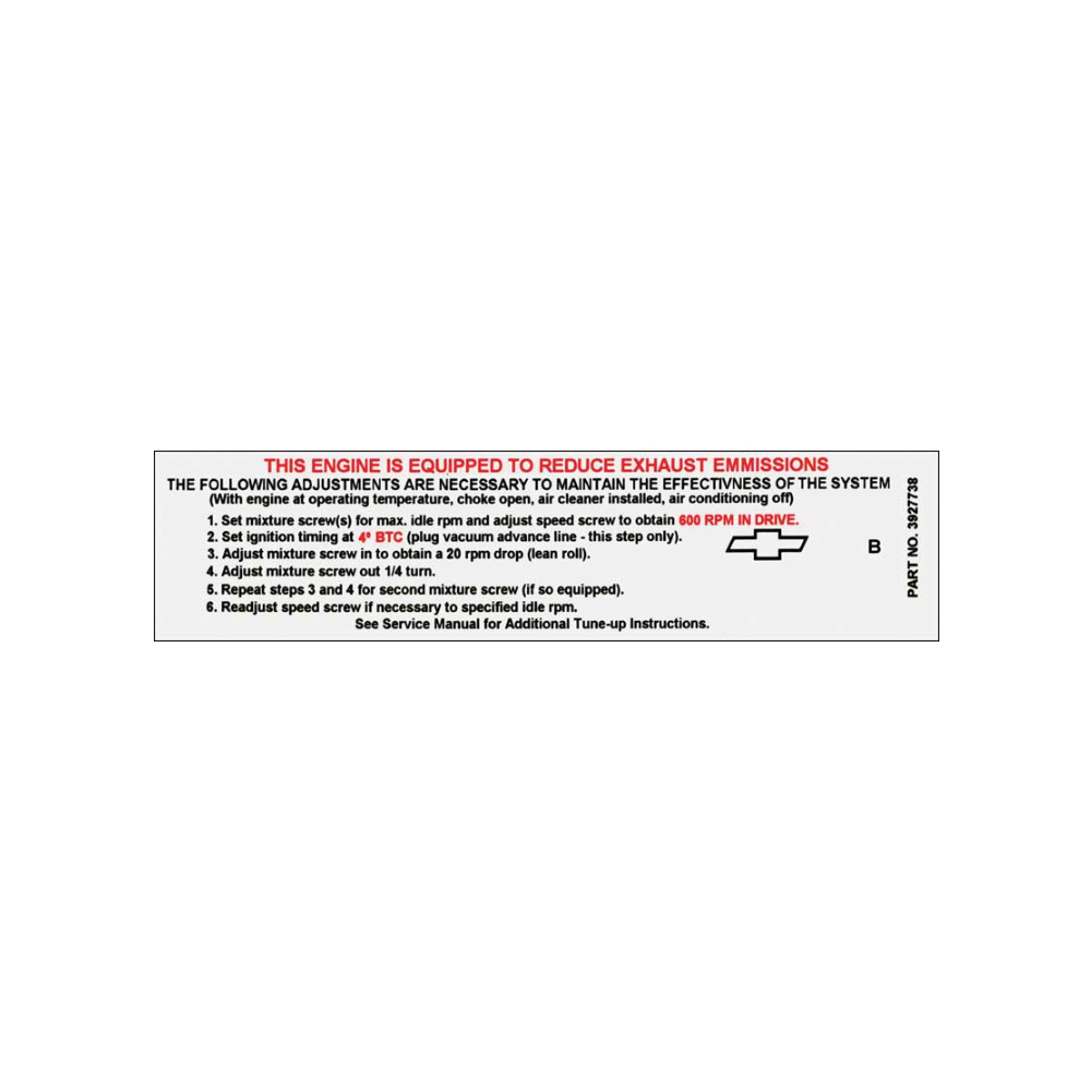 1968 Chevrolet Nova/Chevy II 153-90 HP AT EMISSION DECAL (DC0269) | DC1645N