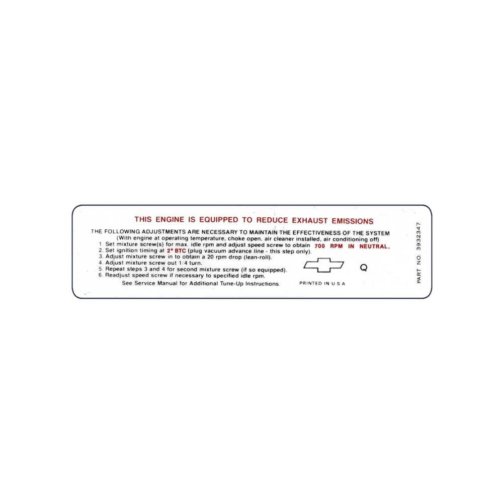 1968 Chevrolet Nova/Chevy II 307-200 HP MT EMISSION DECAL (DC0884) | DC1650N