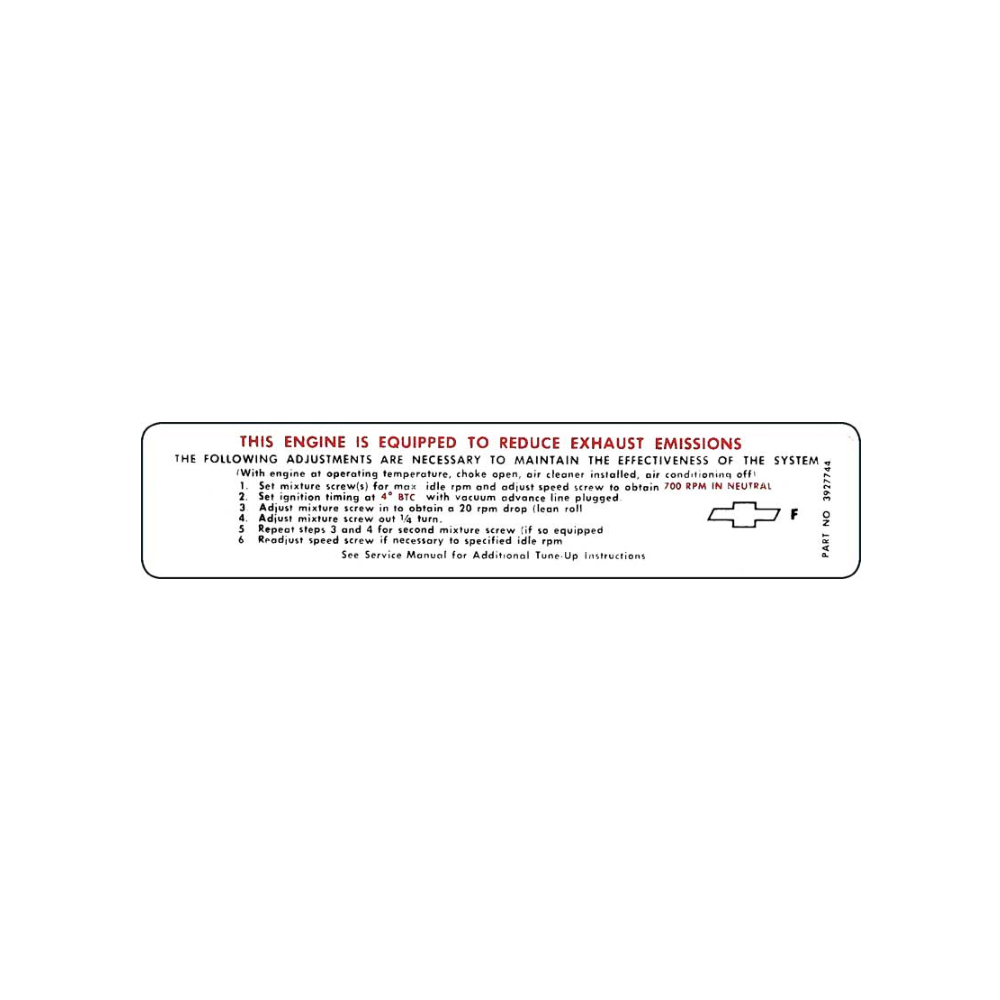 1968 Chevrolet Nova/Chevy II 396-325 HP MT EMISSION DECAL (DC0264) | DC1658N