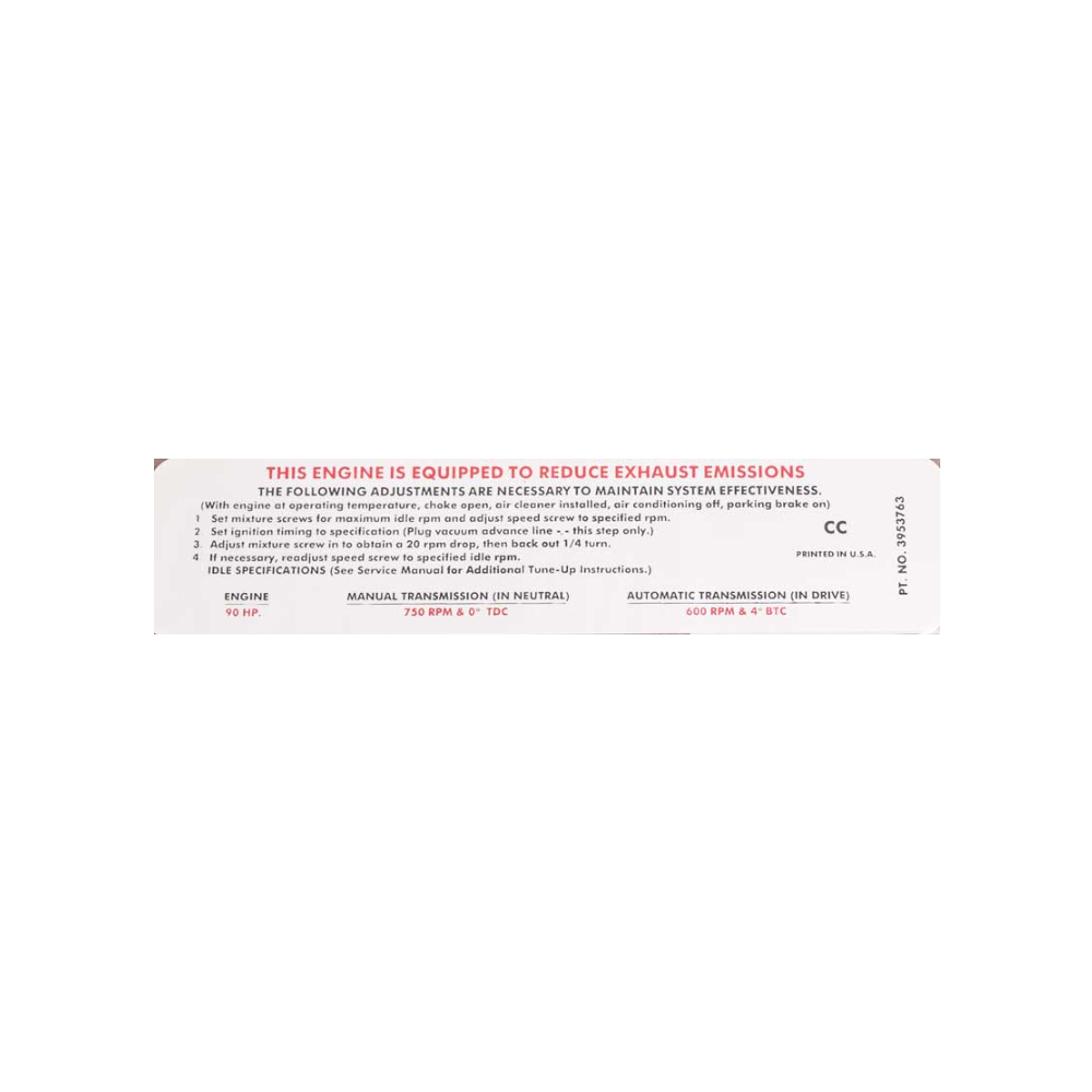 1969 Chevrolet Nova/Chevy II 153-90 HP AT/MT EMISSION BEFORE 7/69 (DC1217) | DC1661N