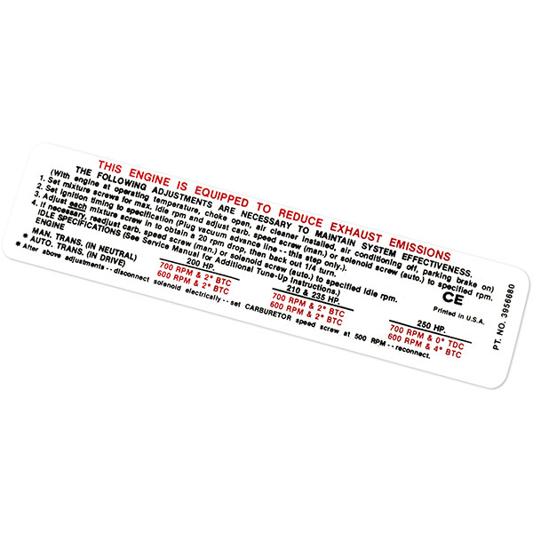 1969 Chevrolet Nova/Chevy II 307-200 HP AT/MT EMISSION DECAL (DC0439) | DC0439