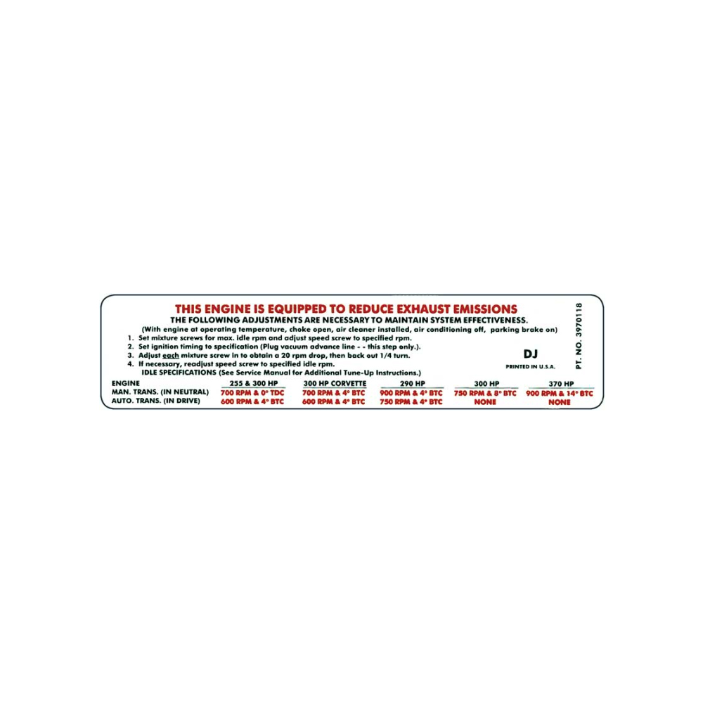 1969 Chevrolet Nova/Chevy II 350-255 HP AT/MT EMISSION AFTER 7/69 (DC1219) | DC1668N