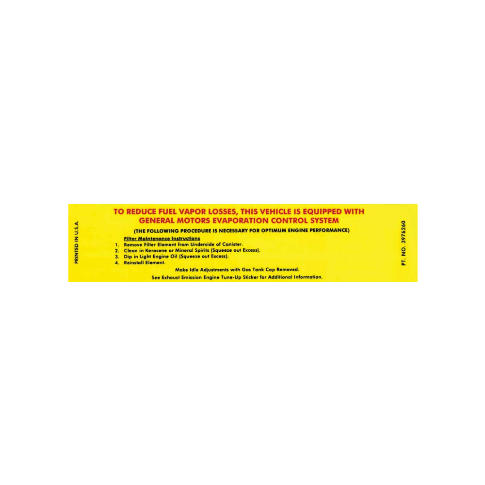 1969 Chevrolet Nova/Chevy II CAL FUEL VAPOR SYSTEM DECAL (DC1229) | DC1674N
