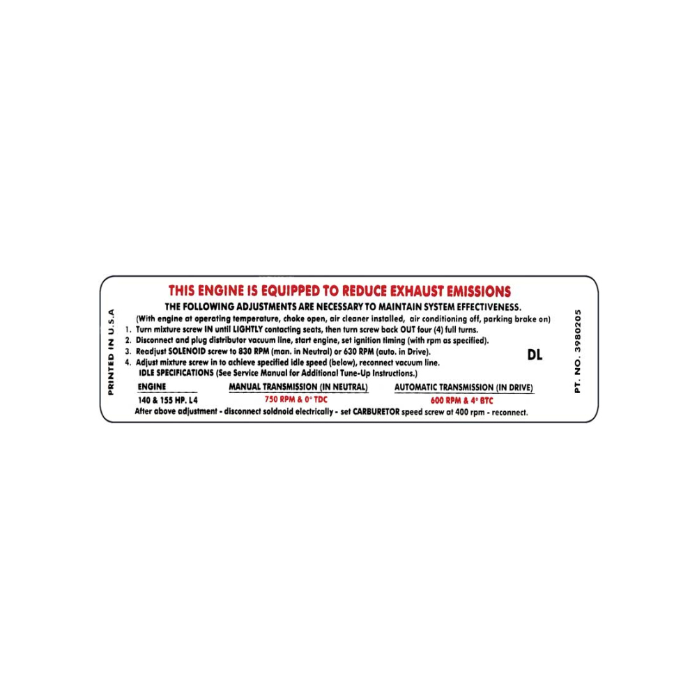 1970 Chevrolet Nova/Chevy II 230-140 HP AT/MT EMISSION BEFORE 1/70 (DC1211) | DC1676N
