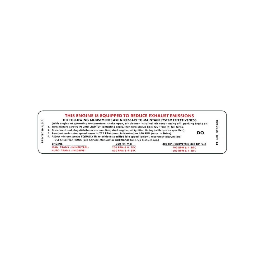 1970 Chevrolet Nova/Chevy II 350-300 HP AT/MT EMISSION BEFORE 1/70 (DC1145) | DC1684N