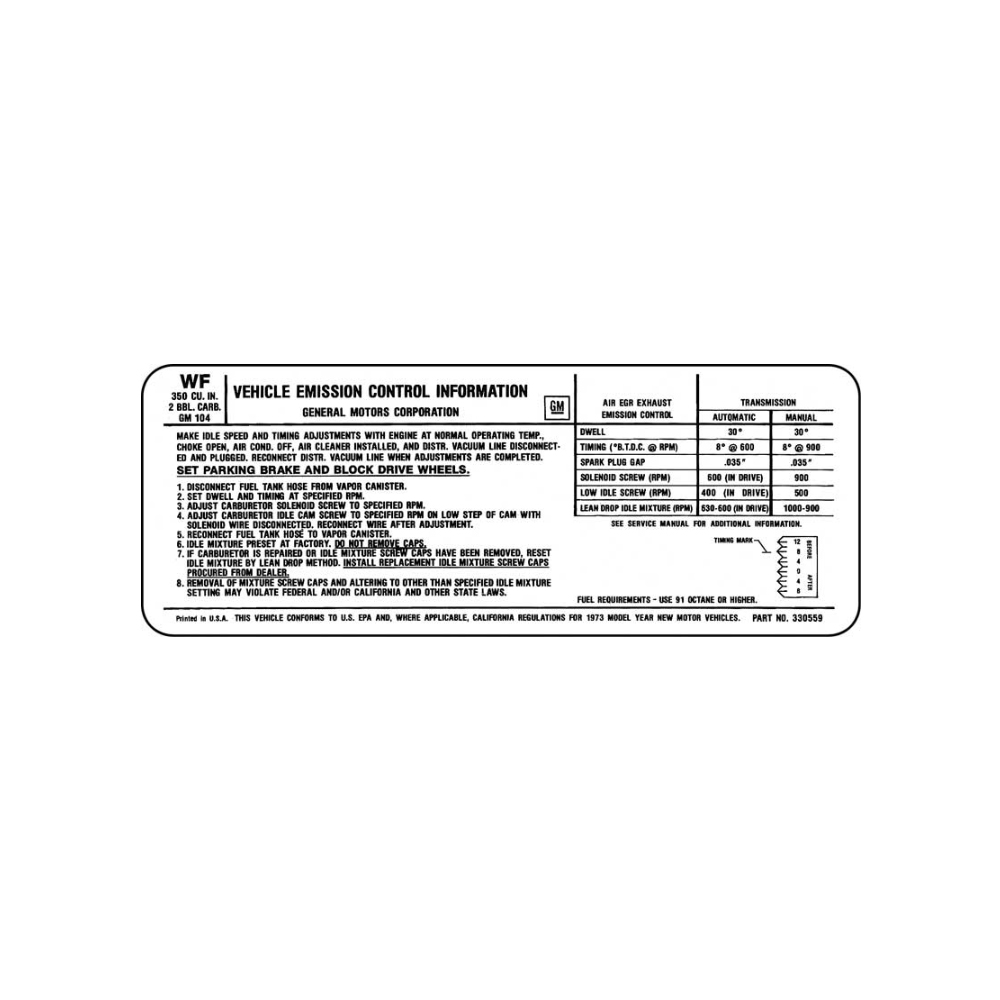 1973 Chevrolet Nova/Chevy II 350-2V AT/MT EMISSION DECAL US-CAL (DC0503) | DC1719N