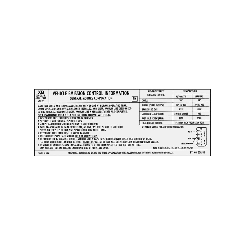 1973 Chevrolet Nova/Chevy II 350-4V AT/MT EMISSION DECAL US-CAL (DC1170) | DC1721N