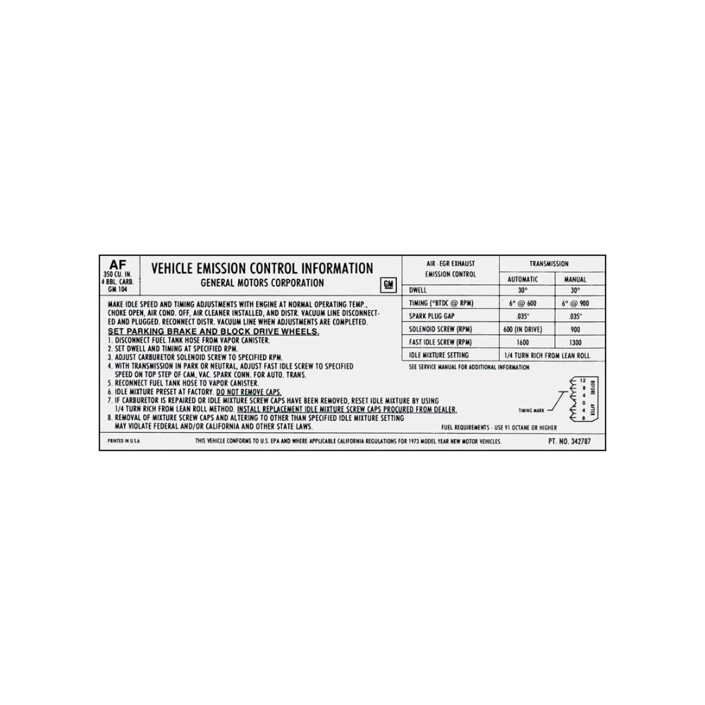 1973 Chevrolet Nova/Chevy II 350-4V AT/MT EMISSION DECAL US-CAL (DC1148) | DC1722N