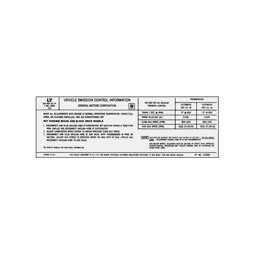 1976 Chevrolet Nova/Chevy II 350-4V AT/MT EMISSION DECAL US-CAL (DC0993) | DC1732N
