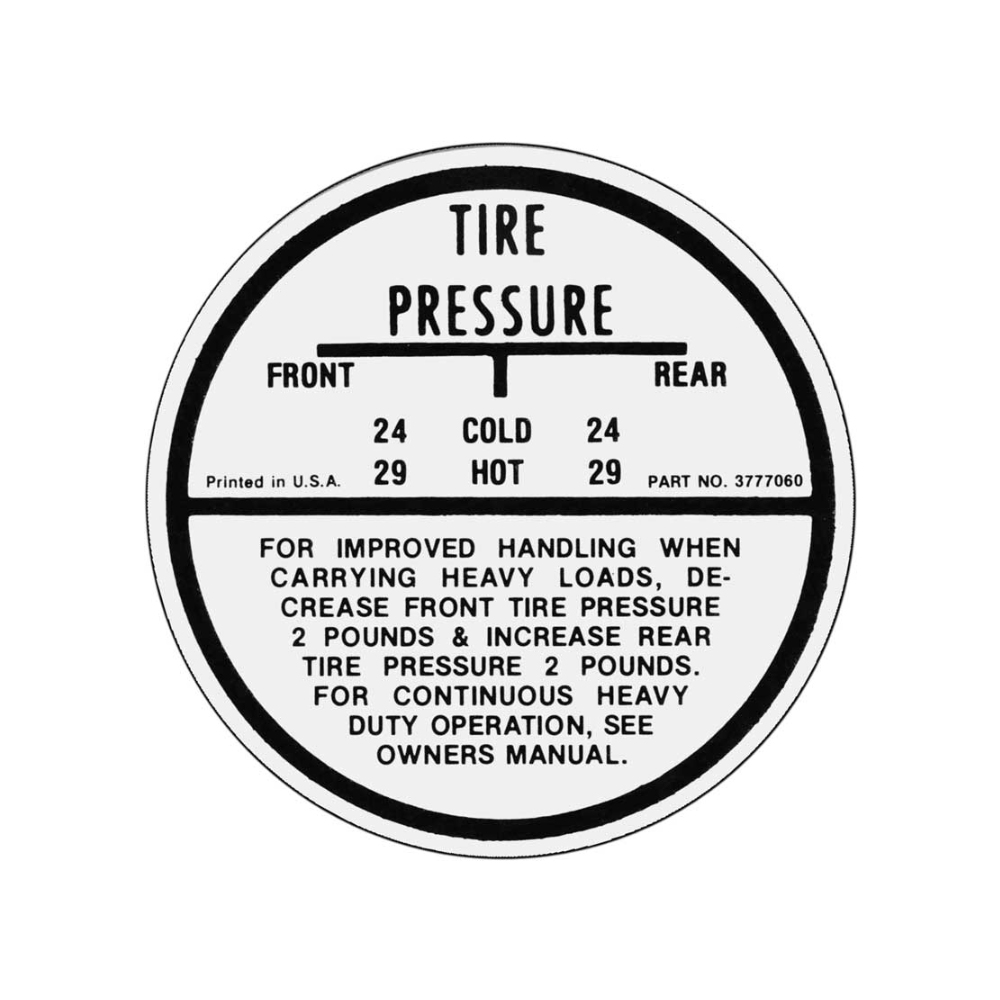 1962 Chevrolet Nova/Chevy II TIRE PRESSURE DECAL (DC0969) | DC1743N