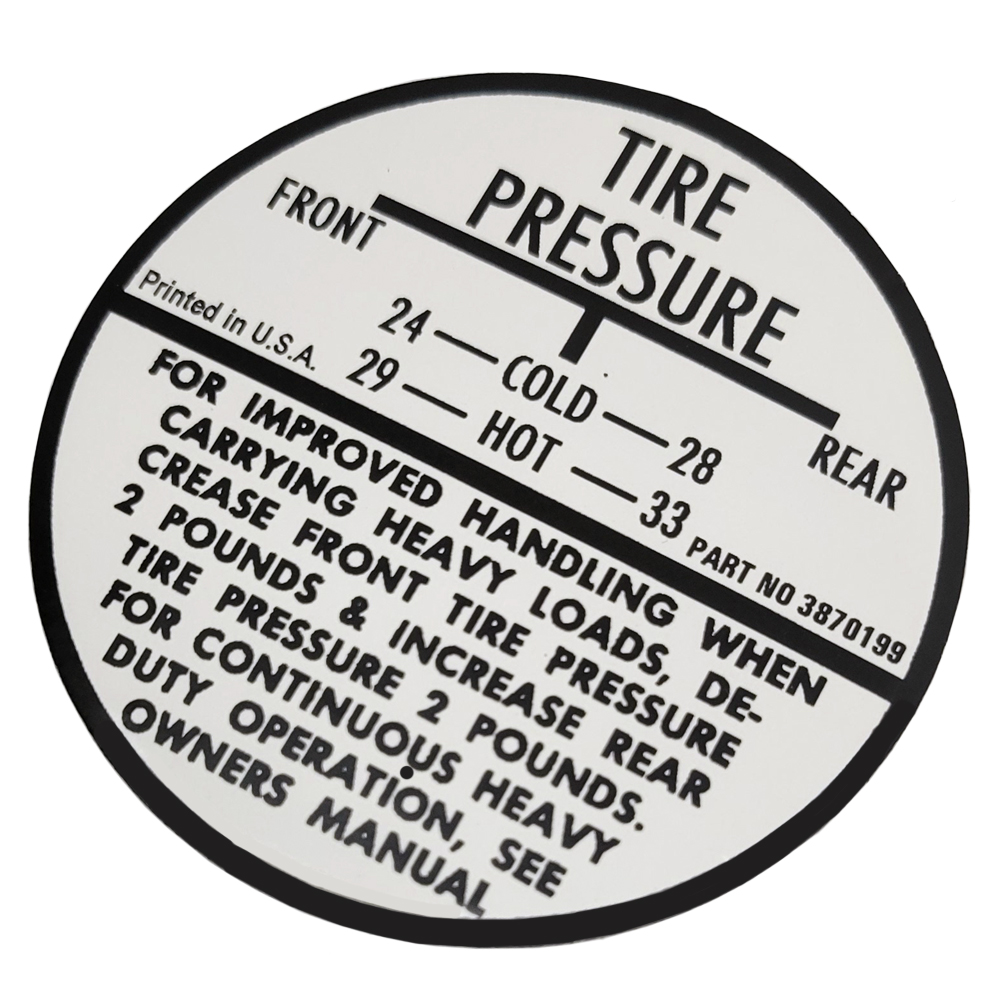 1964 Chevrolet Nova/Chevy II TIRE PRESSURE DECAL (DC0297) | DC1744N