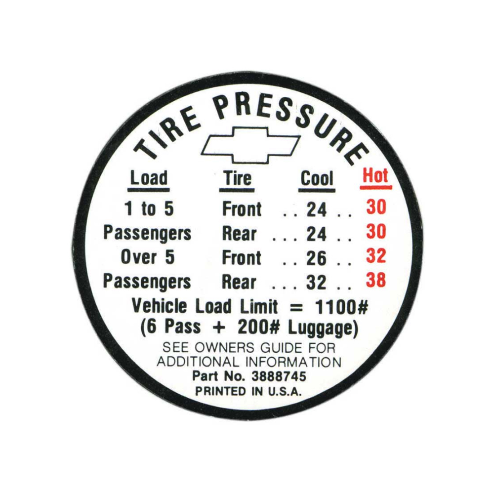 1966 Chevrolet Nova/Chevy II  tire pressure dec reg (Dc0273) | DC1745N