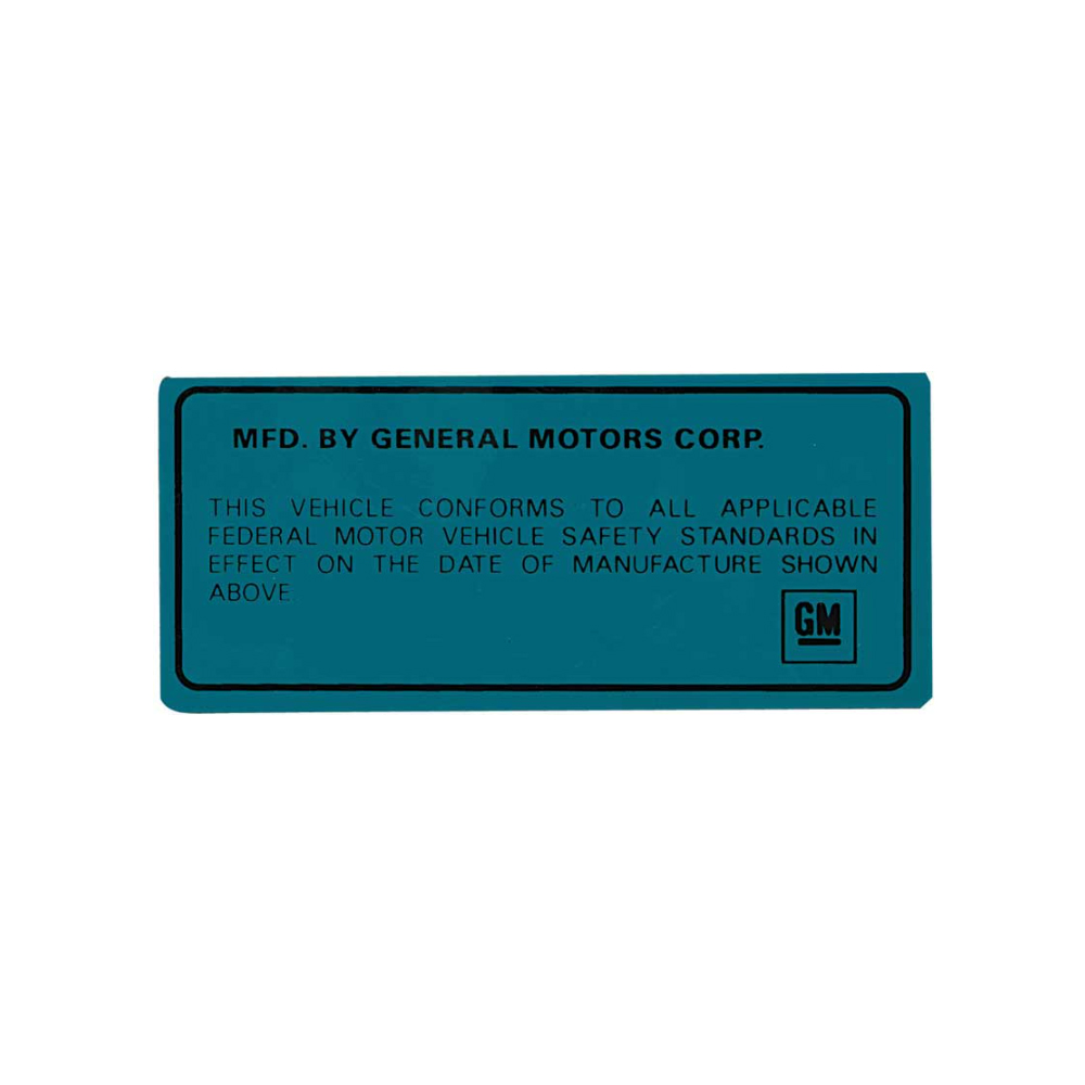 1974 Chevrolet Nova/Chevy II GM VEHICLE CERTIFICATION DECAL (DC1318) | DC1768N