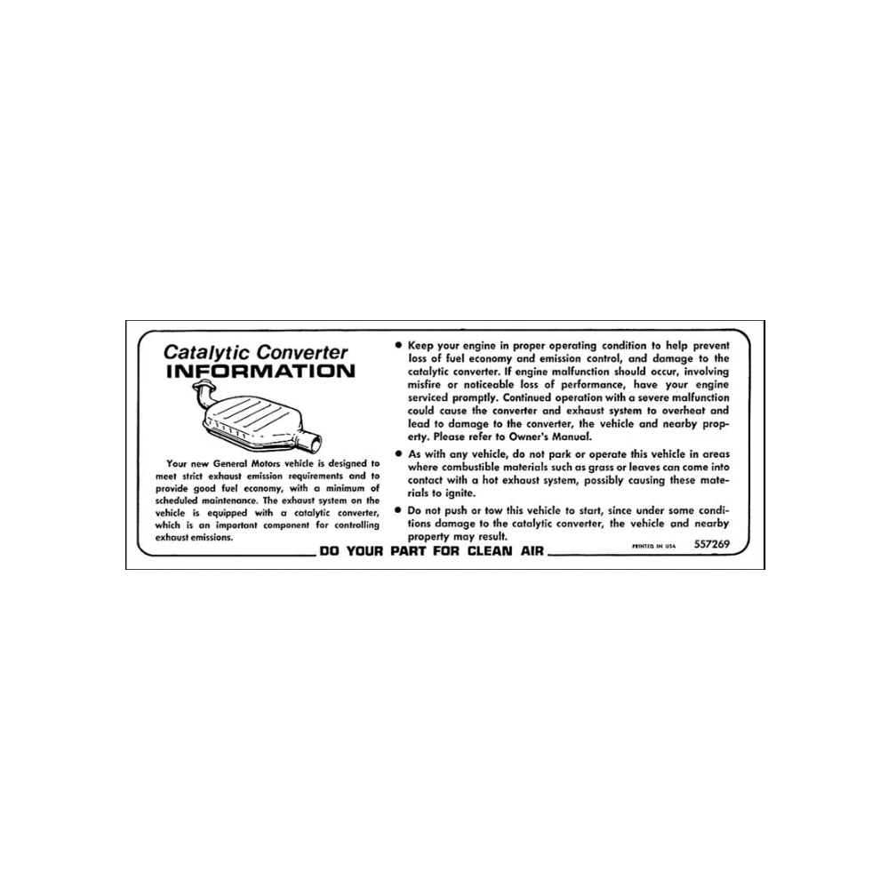 1975 Chevrolet Nova/Chevy II CATALYTIC CONVERTER INFORMATION DECAL (DC0373) | DC1803N