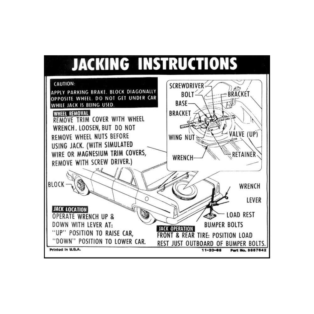 1966 Chevrolet Nova/Chevy II JACK STOWAGE AND JACKING INSTRUCTION DECAL (DC0343) | DC1818N
