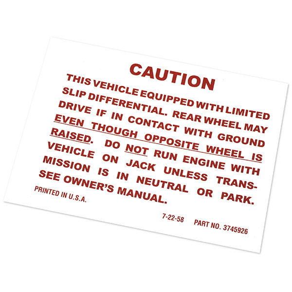 1970 Chevrolet Monte Carlo POSITRACTION WARNING DECAL (DC0239) MADE IN THE USA | DC0239