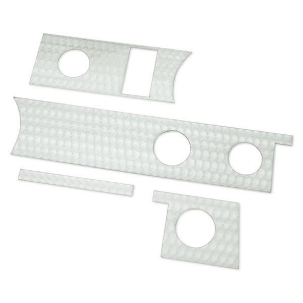 1971 Pontiac GTO/LeMans/Tempest LOWER DASH INSERT MACHINED SWIRLED ALUMINUM METAL - 4 PIECES SET (THIS PART IS CORRECT FOR HARDTOP. IF YOU HAVE A REAR WINDOW DEFOGGER OR CONVERTIBLE TOP SWITCH YOU HAVE TO CUT YOUR OWN HOLE) | IN2990G