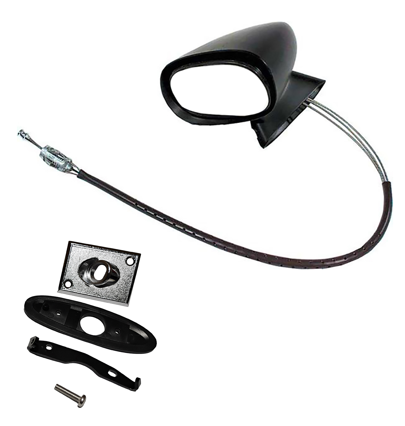 1972 Pontiac GTO/LeMans/Tempest REMOTE OUTSIDE SPORT MIRROR; INCLUDES MOUNTING BRACKET; GASKET; AND MIRROR ESCUTCHEON; GM 9865801 - LH | 9865801