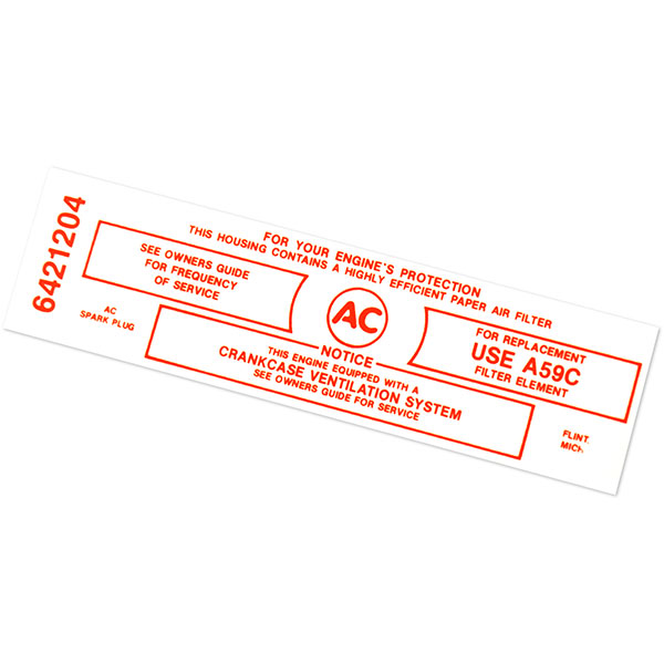 1965 Pontiac GTO/LeMans/Tempest TRI-POWER 389-421 POLICE AIR CLEANER SERVICE INSTRUCTIONS DECAL RED EACH | DT0456