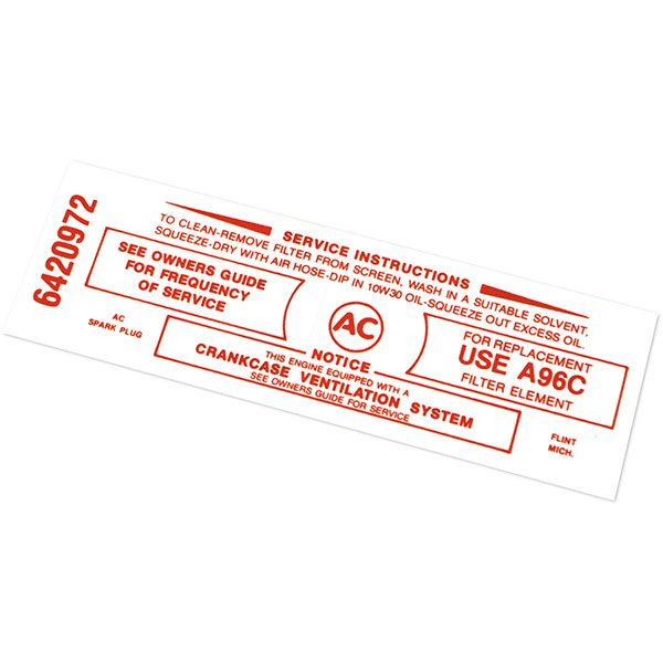 1965 Pontiac GTO/LeMans/Tempest 389-428 AIR CLEANER DECAL RED (DT0059) | DC1839G