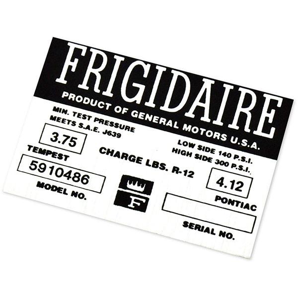 1964 Pontiac GTO/LeMans/Tempest  FRIGIDAIRE AIR COND COMP DECAL   (DT0104) | DC1863G