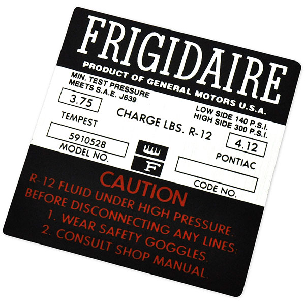 1966 Pontiac GTO/LeMans/Tempest  FRIGIDAIRE AIR COND COMP DECAL   (DT0105) | DC1864G