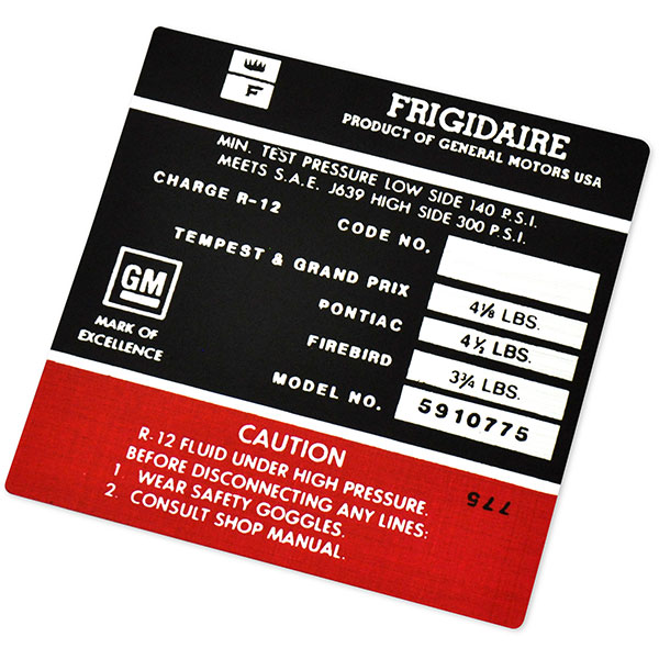 1971 Pontiac GTO/LeMans/Tempest  FRIGIDAIRE AIR COND COMP DECAL   (DT0108) | DC1867G
