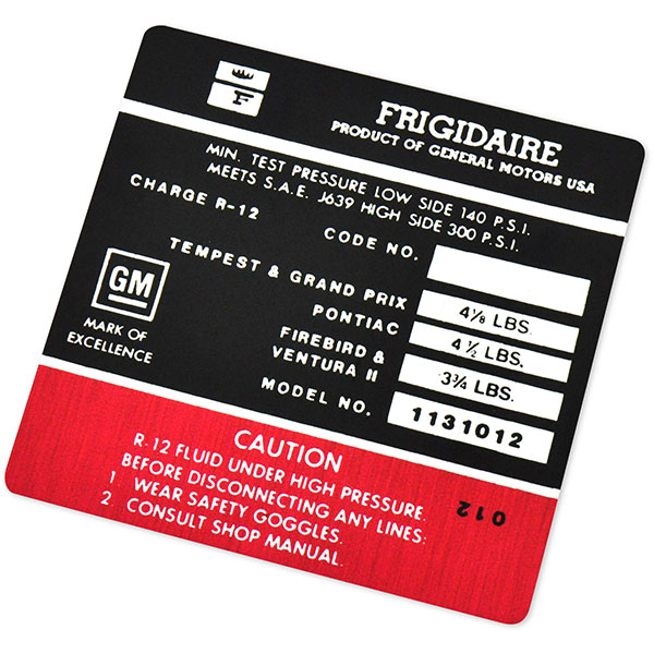 1972 Pontiac GTO/LeMans/Tempest  FRIGIDAIRE AIR COND COMP DECAL   (DT0109) | DC1868G