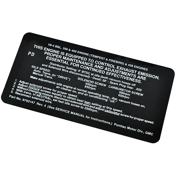 1968 Pontiac GTO/LeMans/Tempest  350/400/428-4V AT/MT EMISSION  (DT0068) | DC1878G