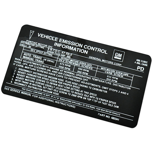 1970 Pontiac GTO/LeMans/Tempest  455-4V AT/MT EMISSION DECAL  (DT0139) | DC1888G