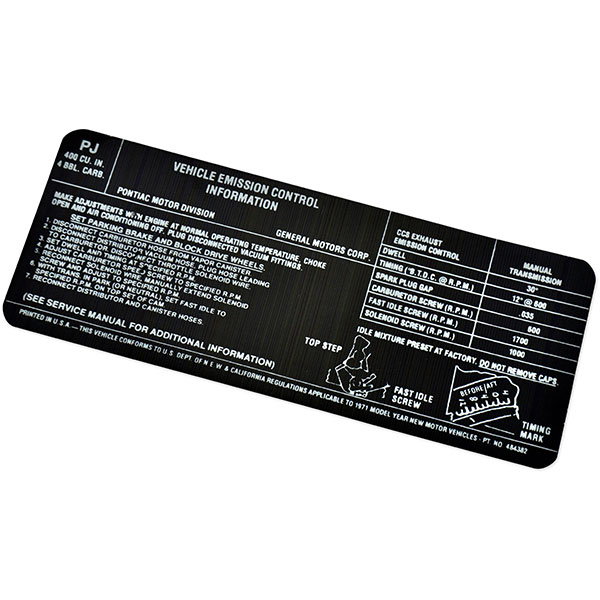 1971 Pontiac GTO/LeMans/Tempest 400-4V MT EMISSION DECAL US/CAL (DT0100) | DC1892G